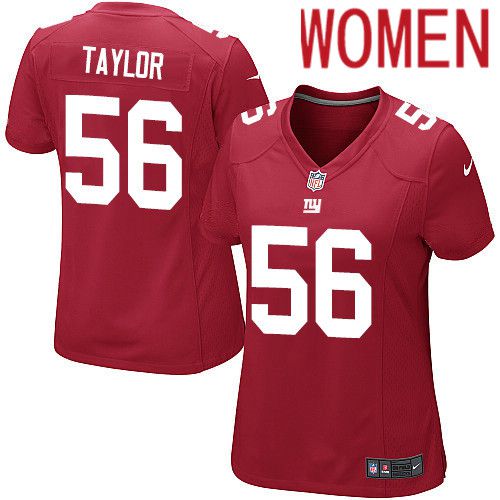 Women New York Giants #56 Lawrence Taylor Nike Red Game NFL Jersey->women nfl jersey->Women Jersey